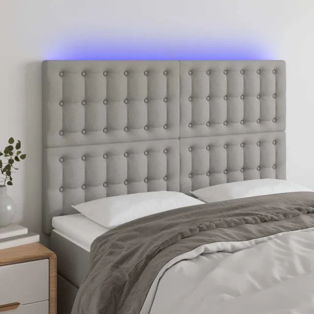 vidaXL Hoofdbord LED 144x5x118/128 cm stof lichtgrijs grijs