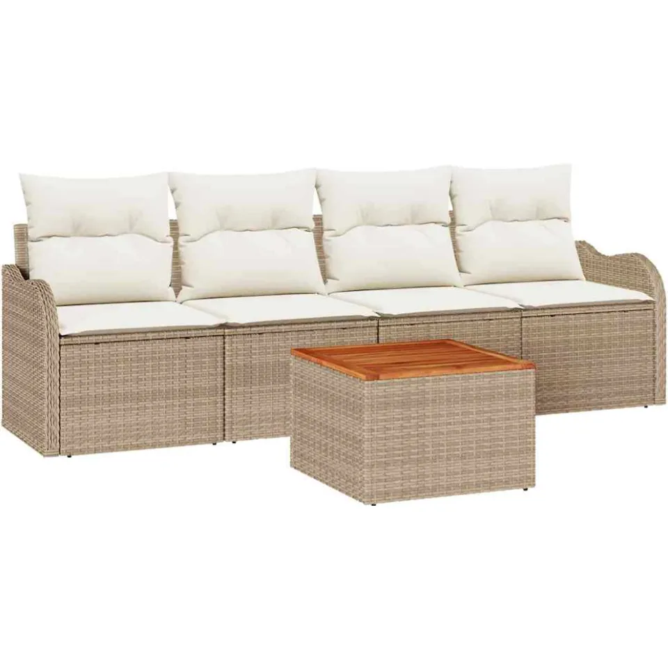 vidaXL Tuinbankenset 5 st Beige poly rattan