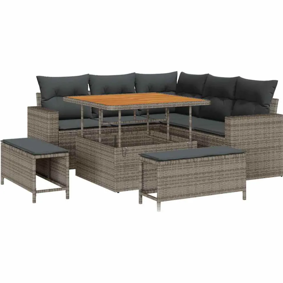 vidaXL Tuinbankenset 8 st Grijs poly rattan, foto 4