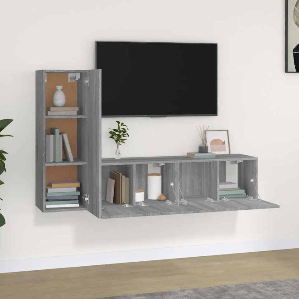 vidaXL 3-delige Tv-meubelset bewerkt hout grijs sonoma eikenkleurig, foto 3