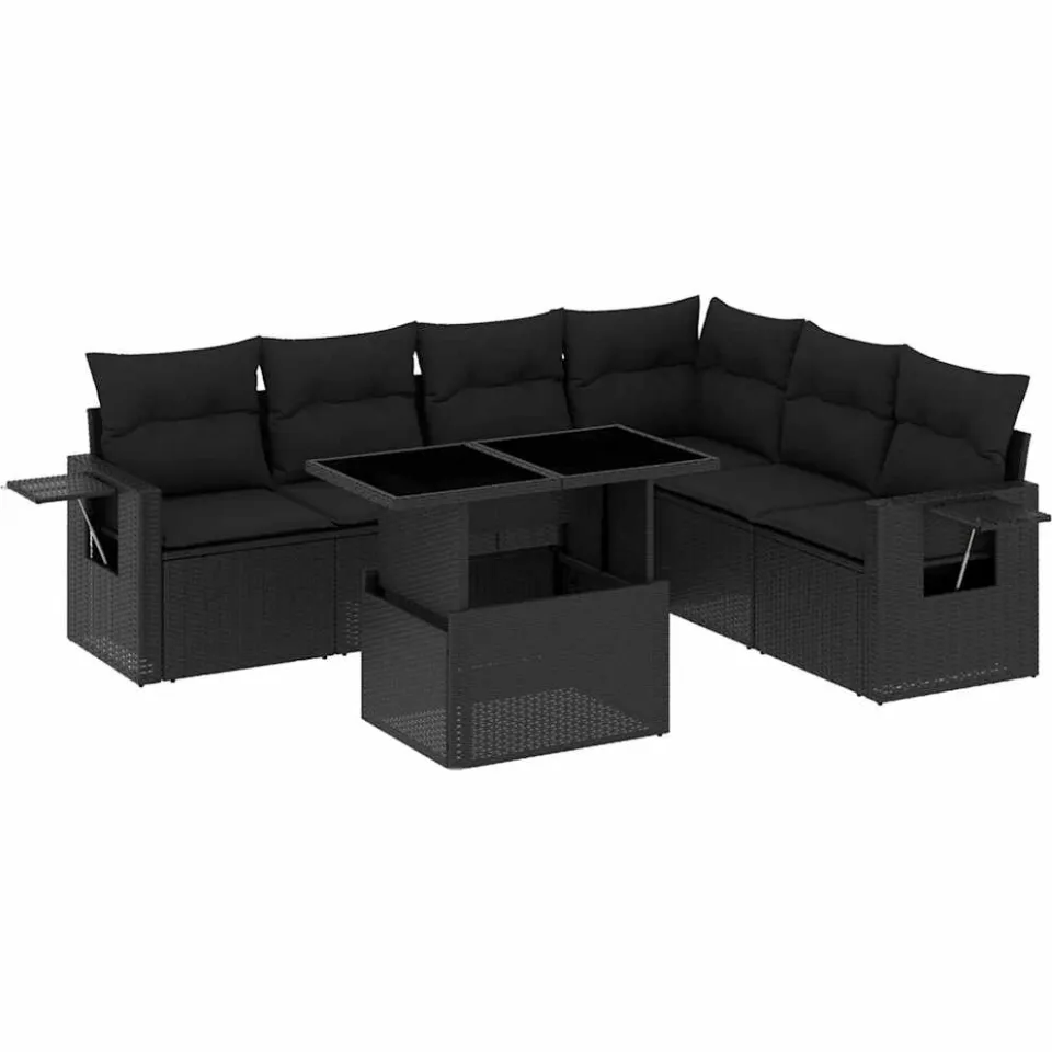 vidaXL 7-delige Loungeset met kussens poly rattan zwart