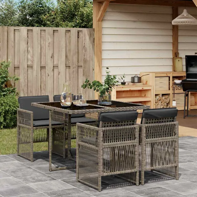 vidaXL 5-delige Tuinset met kussens poly rattan grijs, foto 2