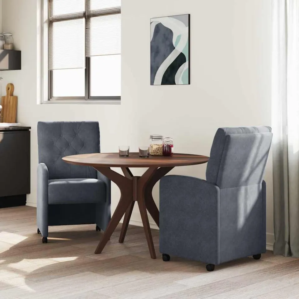vidaXL Eetkamerstoelen met Wieltjes 2 st Fluweel Donkergrijs grijs, foto 2