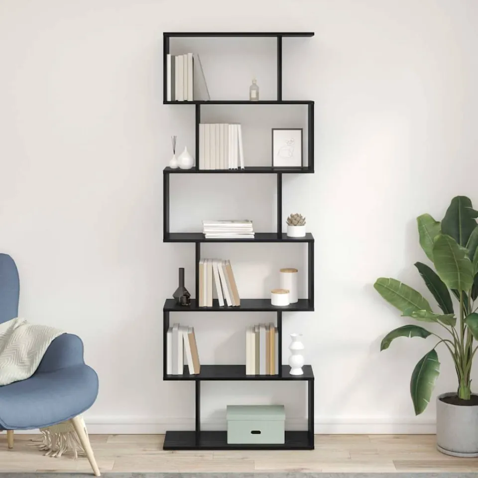 vidaXL Boekenkast 6-laags 70 x 24 x 193,5 cm Bewerkt hout Zwart Eiken, foto 3