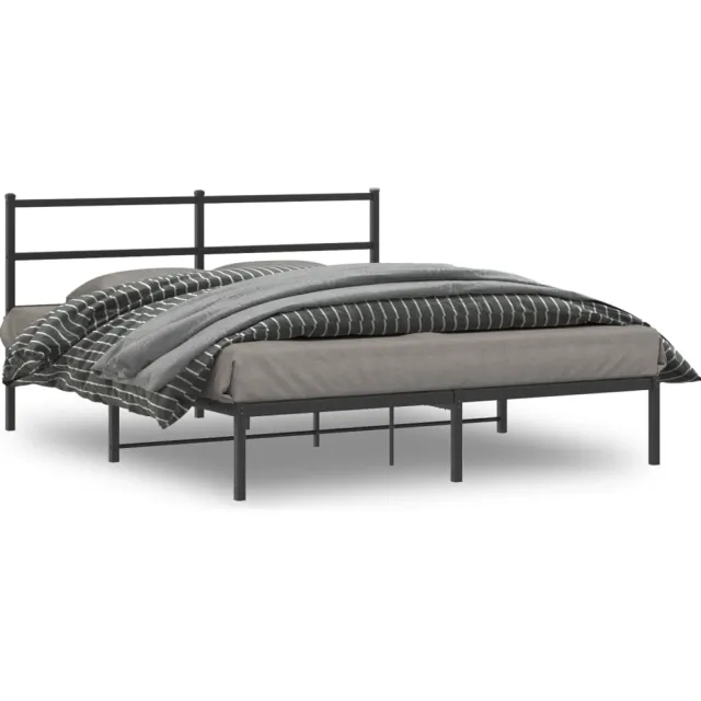 vidaXL Bedframe met hoofdbord metaal zwart 150x200 cm