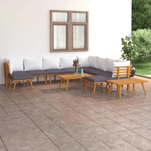 vidaXL 12-delige Loungeset met kussens massief acaciahout bruin, foto 2
