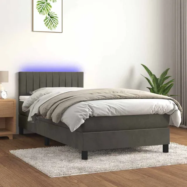 vidaXL Boxspring met matras en LED fluweel donkerblauw 90x190 cm