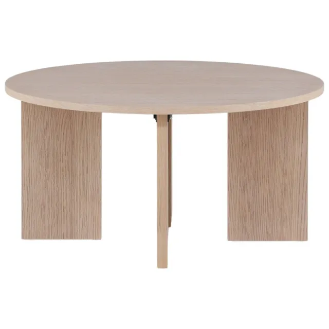 QUVIO Salontafel - Whitewash Hout - Ronde Blikvanger - Modern Interieur Gebroken wit