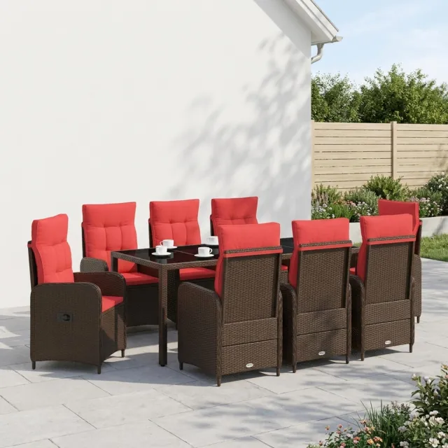 vidaXL Buiten eettafelset 9 st Brown and Red 190 x 90 x 75 cm Bruin