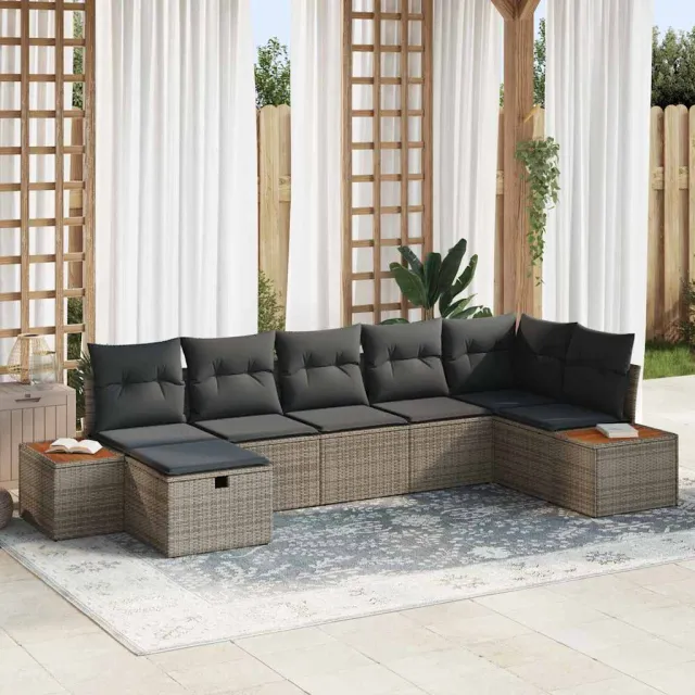 vidaXL Tuin Sofa Set met kussen 7 pcs Grijs Poly riet, foto 2