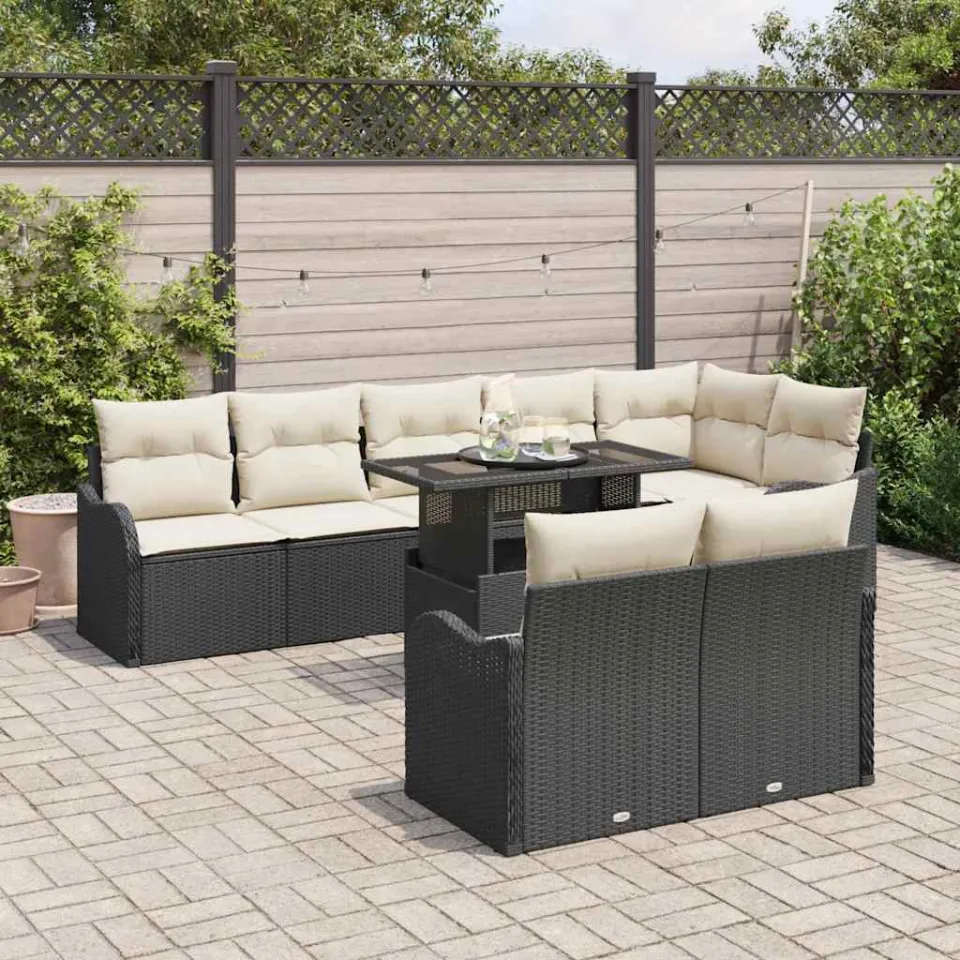 vidaXL Loungebankset 9 st Zwart Poly riet, foto 3