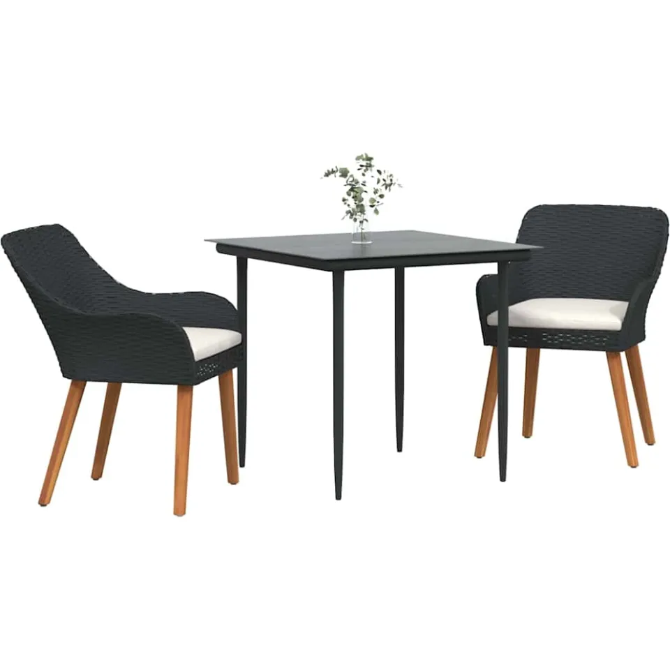 vidaXL Tuin eettafelset 3 st Zwart poly rattan