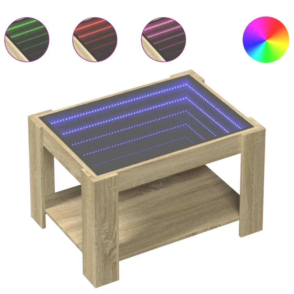 vidaXL Salontafel met LED 73x53x45 cm bewerkt hout sonoma eikenkleurig, foto 3