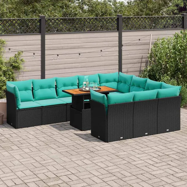 vidaXL 11-delige Loungeset met kussens poly rattan zwart, foto 2