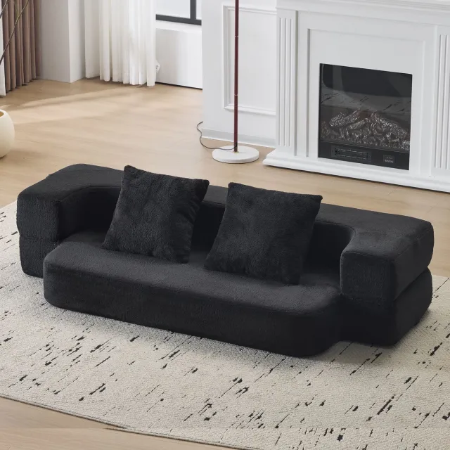 FloraGrace Slaapbank 2-Zits - Opvouwbaar 2-in-1 Vloersofa en Logeerbed - Voor Woonkamer of Slaapkamer - Schuim - Zwart