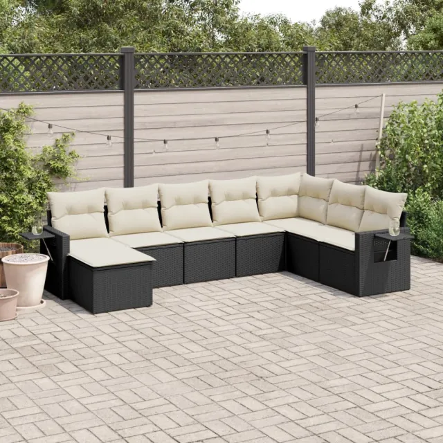 vidaXL 8-delige Loungeset met kussens poly rattan zwart, foto 2