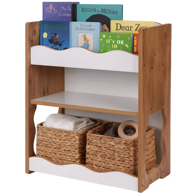 Wood works WoodWorks Kinderboekenkast MDF – Lage Kinderboekenplank – Speels Golvend Design – 69 cm Hoog – Voor Kinderkamer walnoot
