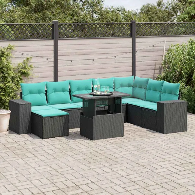 vidaXL 9-delige tuinbankset met kussens van zwart polyrotan, foto 2
