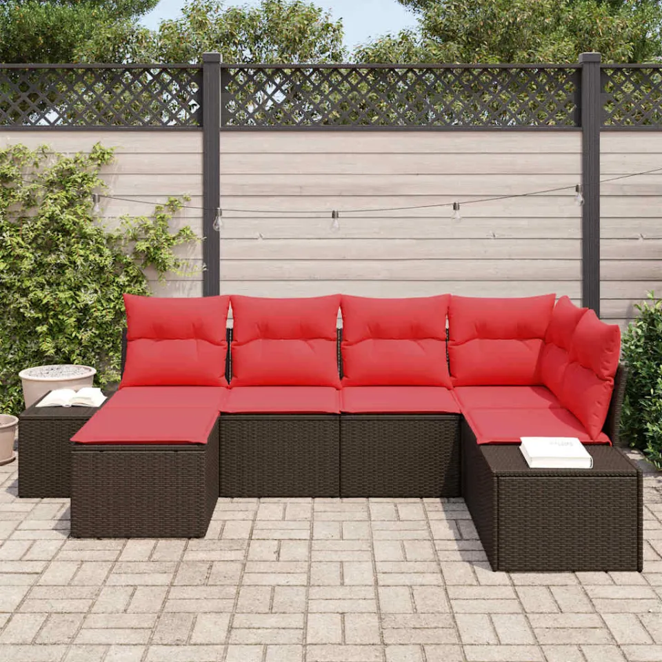 vidaXL Tuin Sofa Set 6 st Bruin en Rood poly rattan, foto 2