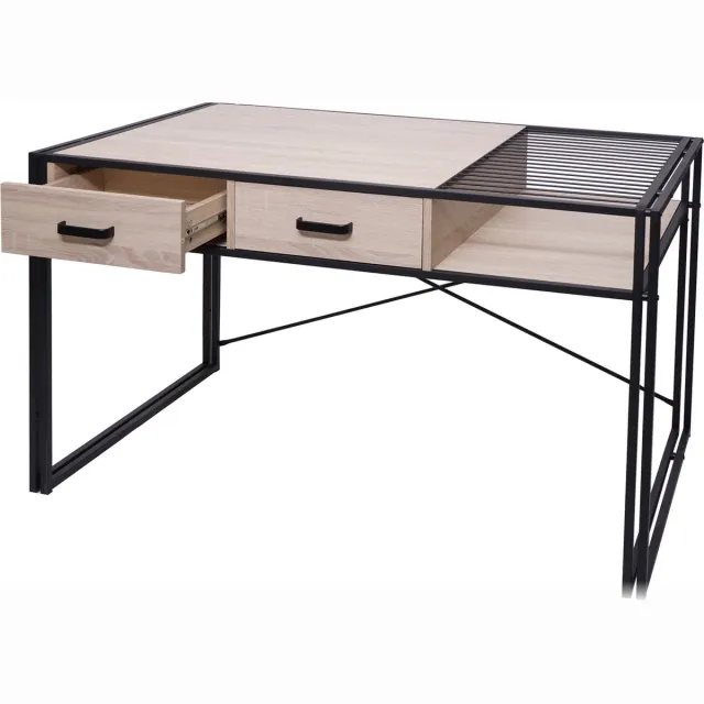 MCW Bureau MCW-H91, bureau computer, industrieel 76x120x70cm ~ eiken look