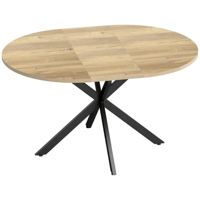 ZYLARO Eettafel - Uitschuifbaar Voor 4-6 Personen - Keukentafel Met Industriële Look En Spinnenpoot - Naturel natuurlijk hout + zwart