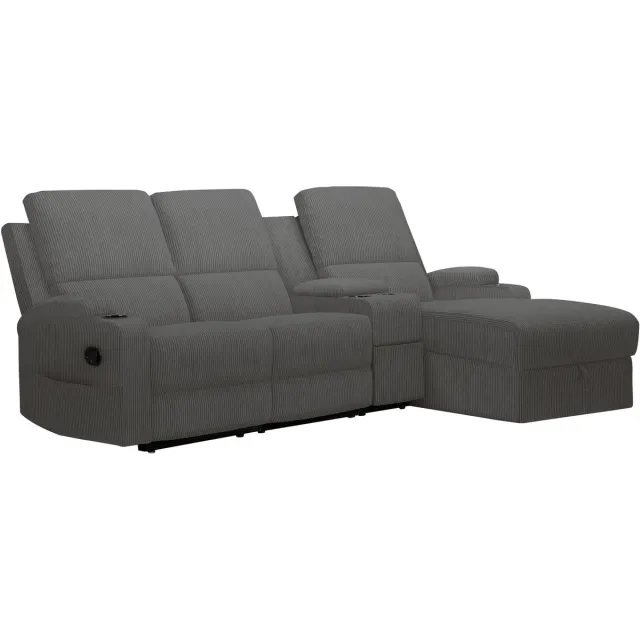 Notio Living DALLAS-Bank 3-zitter met opbergchaise rechter manuele relaxstoel in cordury antraciet Grijs
