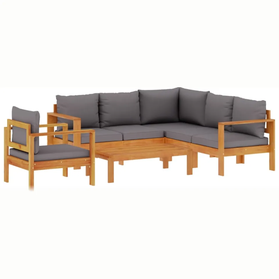 vidaXL 5-delige Loungeset met kussens massief acaciahout grijs