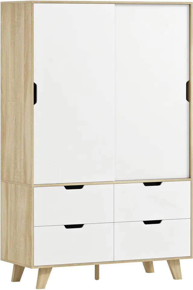 TEKROA Kledingkasten - Kledingkast voor de slaapkamer - 2 schuifdeuren - 4 lades -kledingroede - verstelbare legplanken - wit