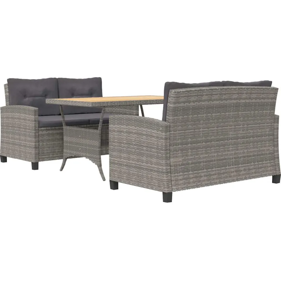 vidaXL 3-delige Tuinset met kussens poly rattan grijs, foto 3