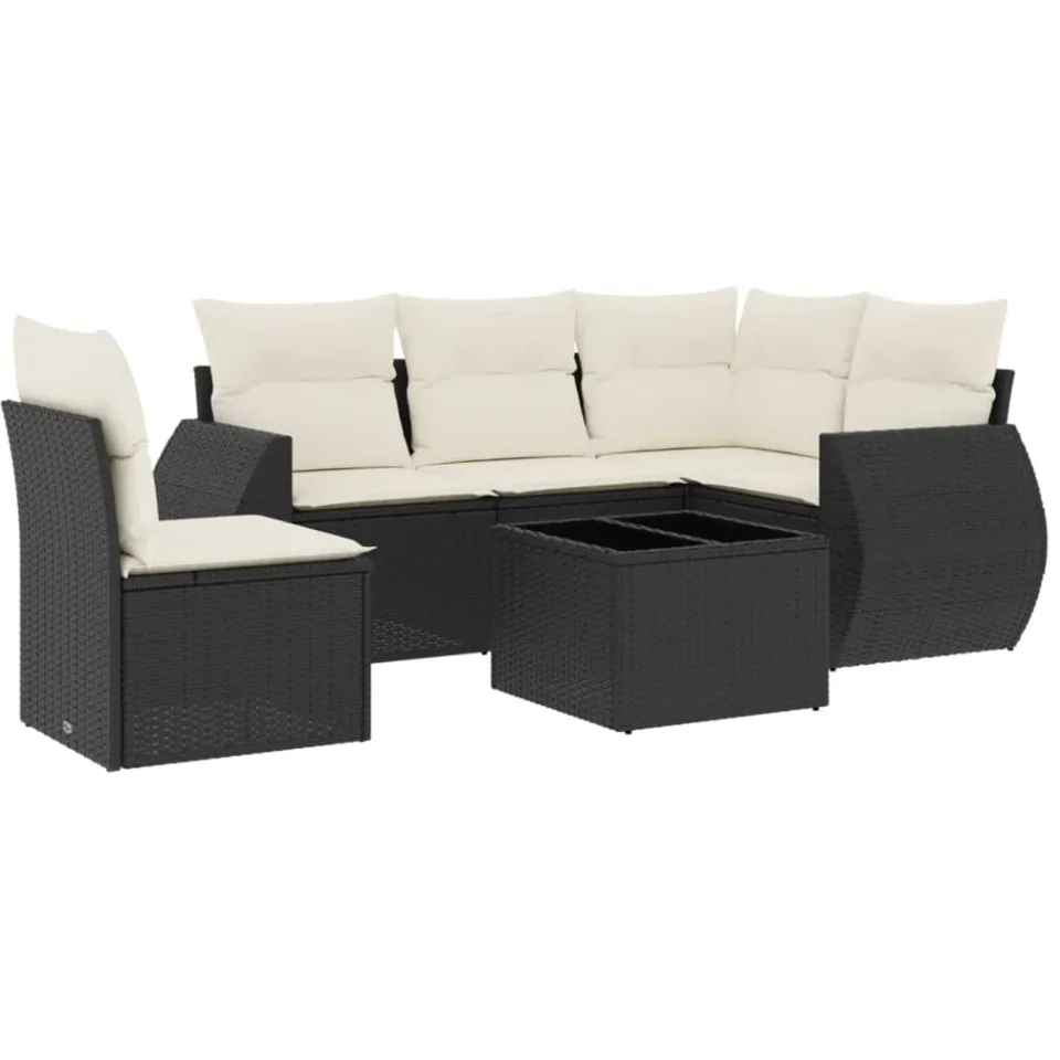 vidaXL 6-delige Loungeset met kussens poly rattan zwart