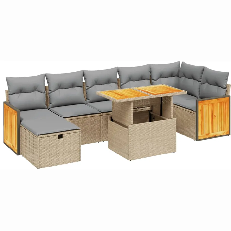 vidaXL 8-delige Loungeset met kussens poly rattan beige, foto 3