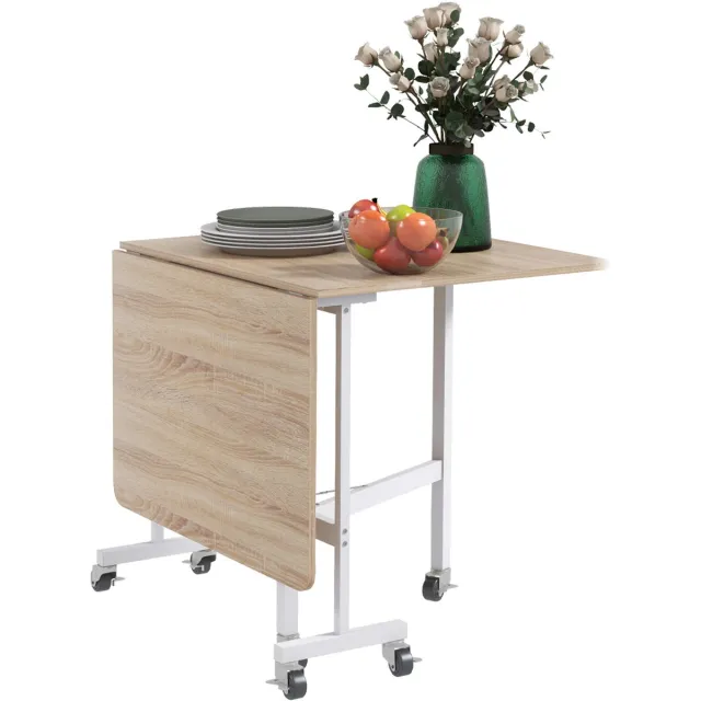 Homcom eettafel - met wielen - MDF - staal - bruin