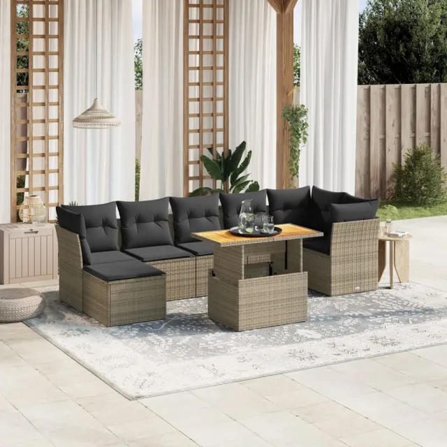 vidaXL 8-delige Loungeset met kussens poly rattan grijs, foto 2