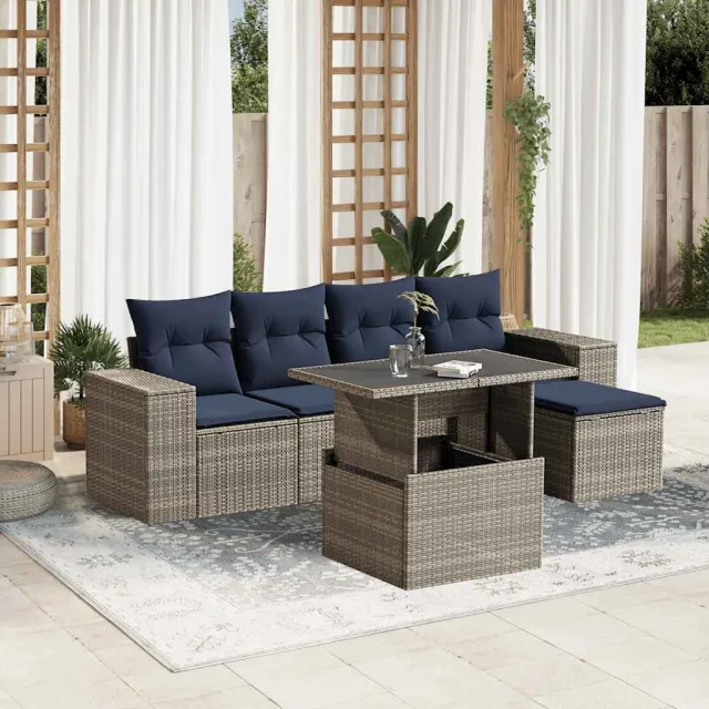 vidaXL 6-delige tuinbankset met kussens, grijs polyrotan, foto 2