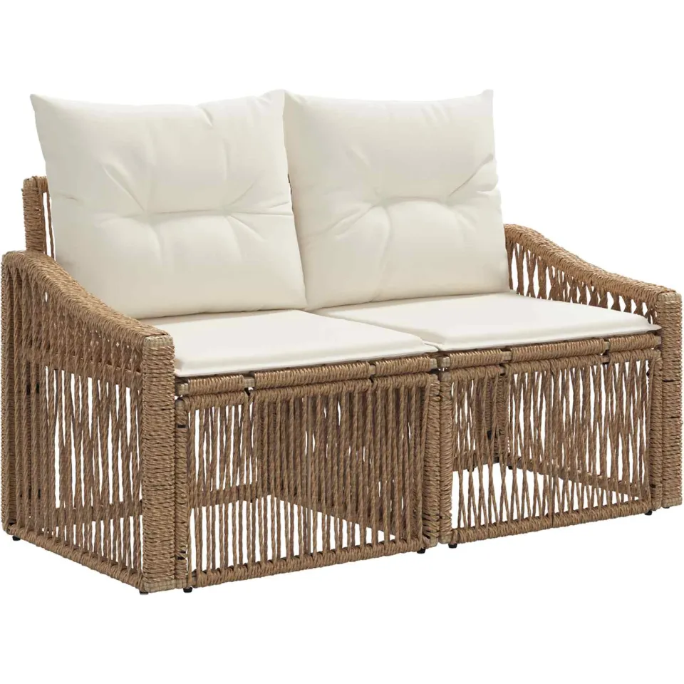 vidaXL Tuinbankenset 3 st 3-zits Beige poly rattan, foto 4