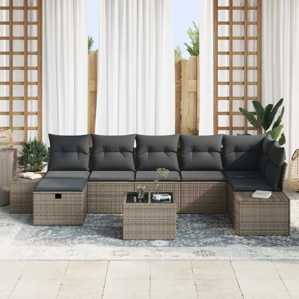 vidaXL Bankstel 7 st poly rattan grijs, foto 3