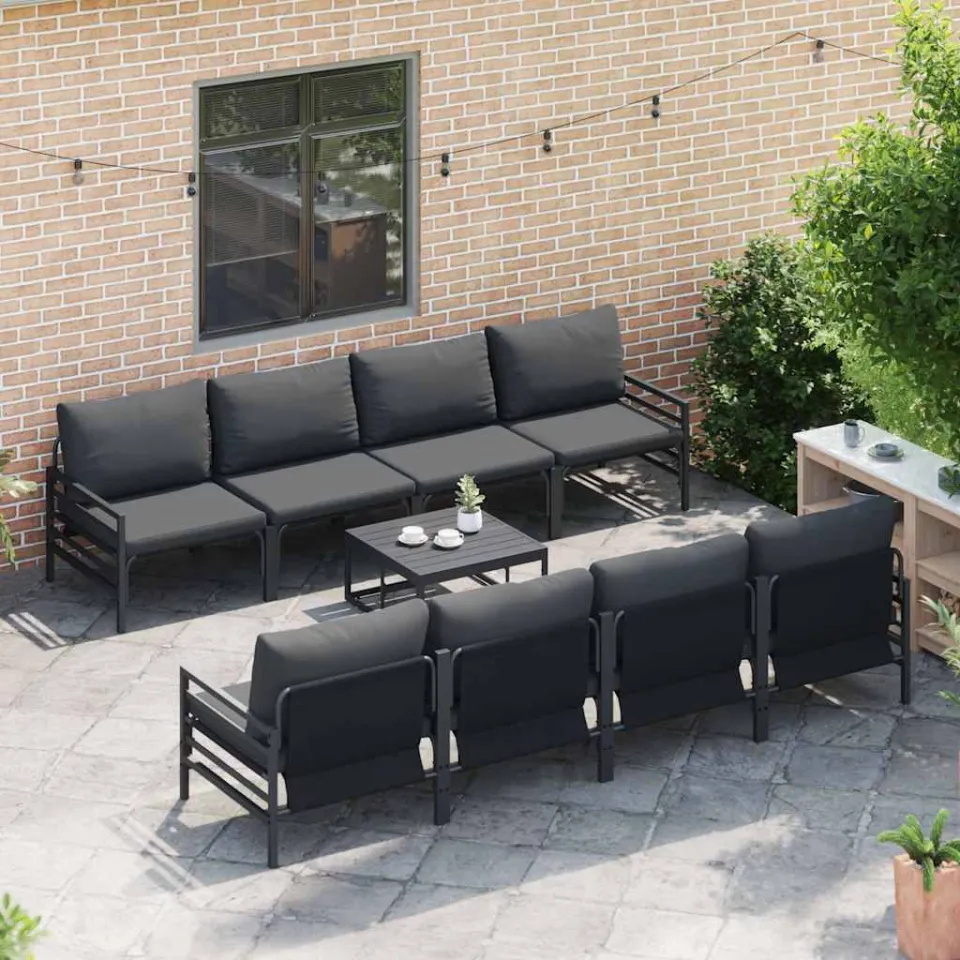 vidaXL Tuinbankenset 9 st Zwart Staal, foto 3