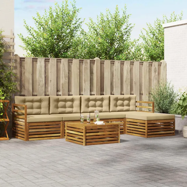 vidaXL Buiten bankenset 6 st 5-zits Natuurlijk en Beige
