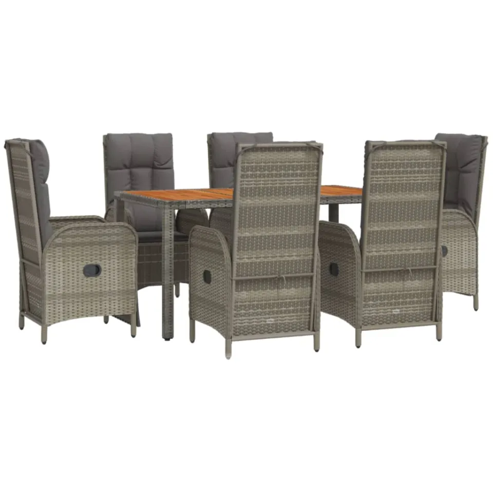 vidaXL 7-delige Tuinset met kussens poly rattan grijs