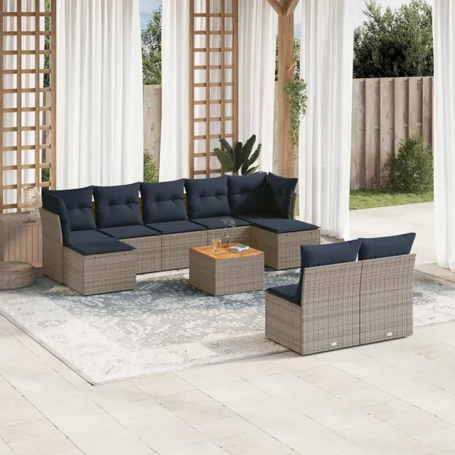 vidaXL 10-delige tuinbankset met kussens, grijs polyrotan, foto 2