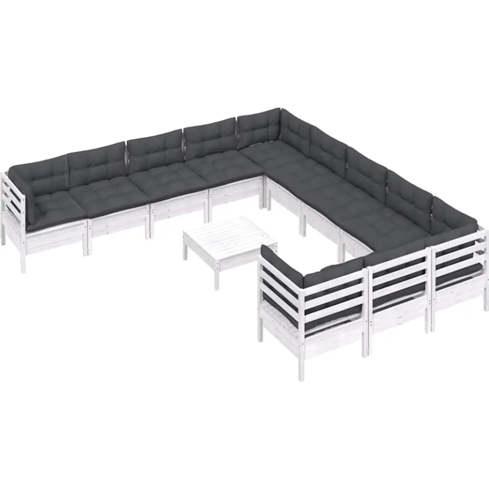 vidaXL 12-delige Loungeset met kussens massief grenenhout wit, foto 2