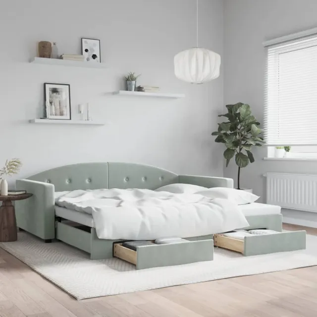 vidaXL Slaapbank onderschuifbed en lades 100x200 cm fluweel lichtgrijs grijs