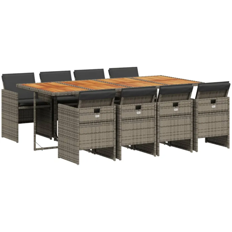 vidaXL 9-delige Tuinset met kussens poly rattan grijs, foto 3