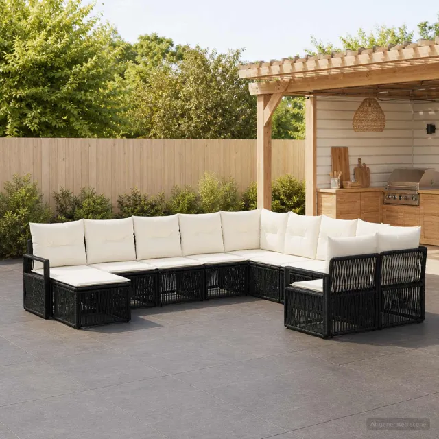 vidaXL Tuinbankenset 11 st 11-zits Zwart poly rattan, foto 2