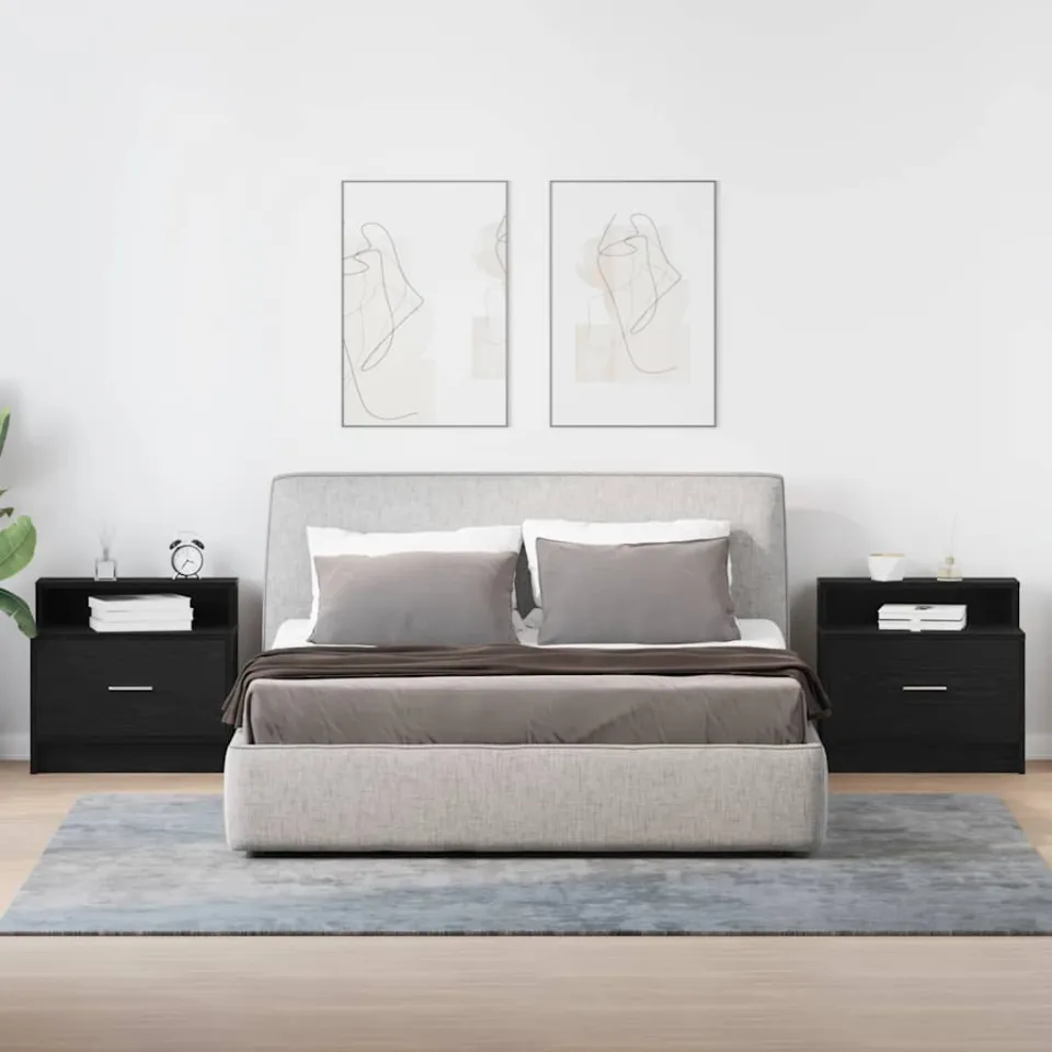 vidaXL Nachtkastjes 2 st met lade 51x31x47 cm zwart eikenkleurig, foto 2