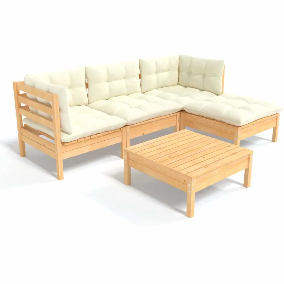 vidaXL 5-delige Loungeset met crèmekleurige kussens grenenhout