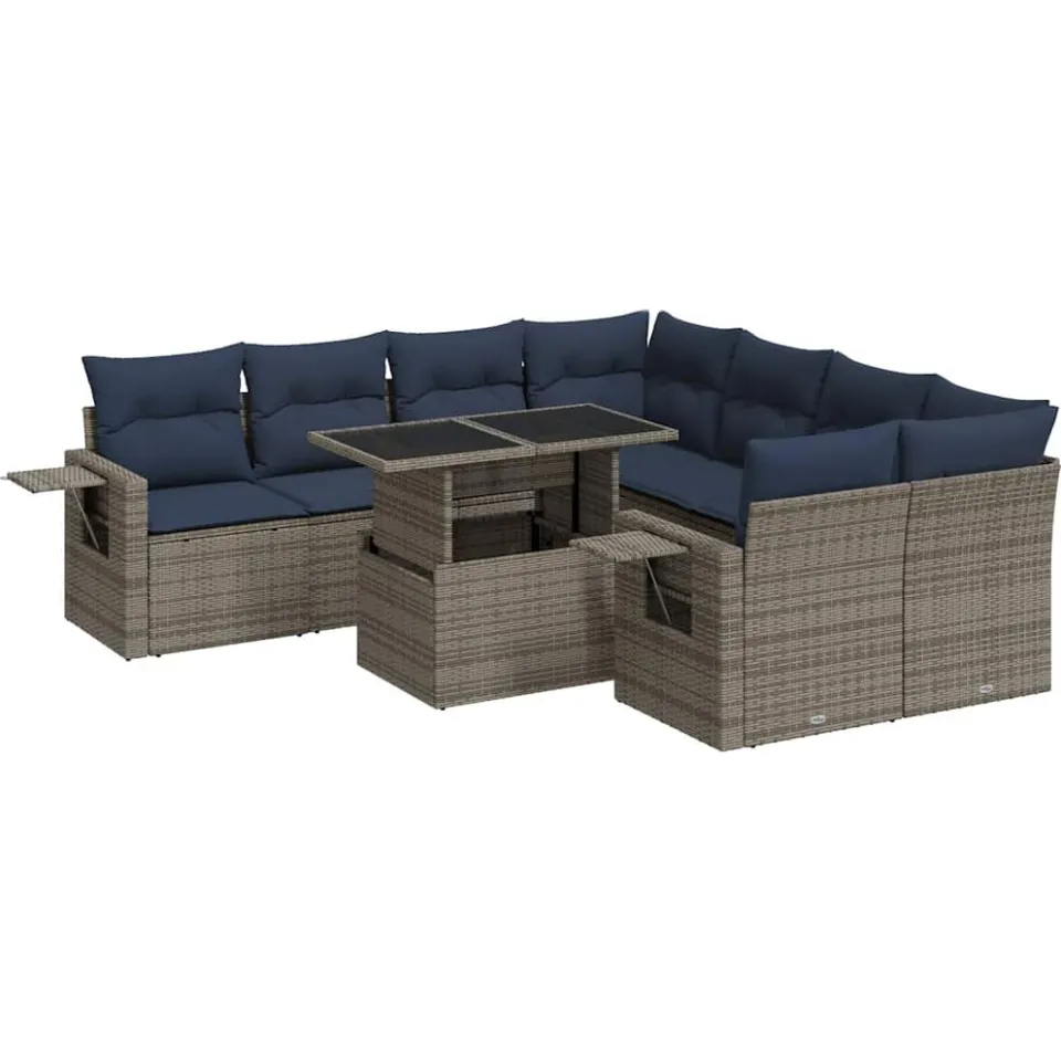 vidaXL 9-delige Loungeset met kussens poly rattan acacia grijs, foto 3