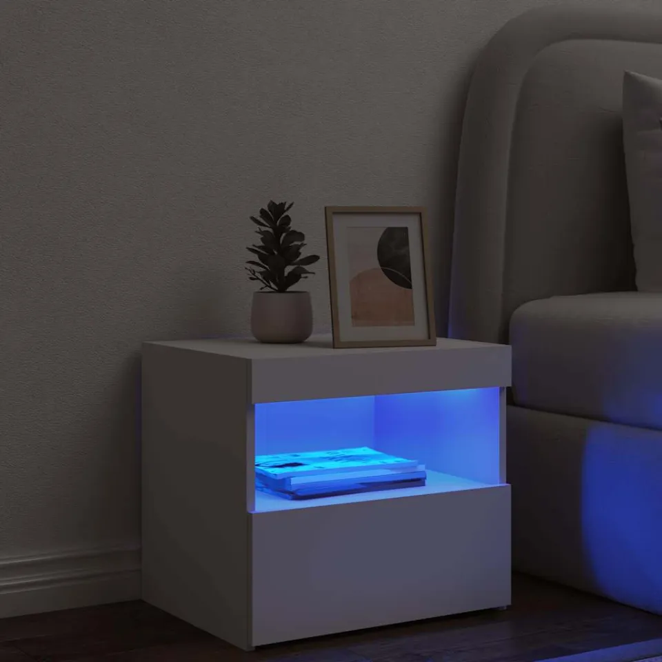 vidaXL Nachtkastje met LED-verlichting 50x40x45 cm wit, foto 4