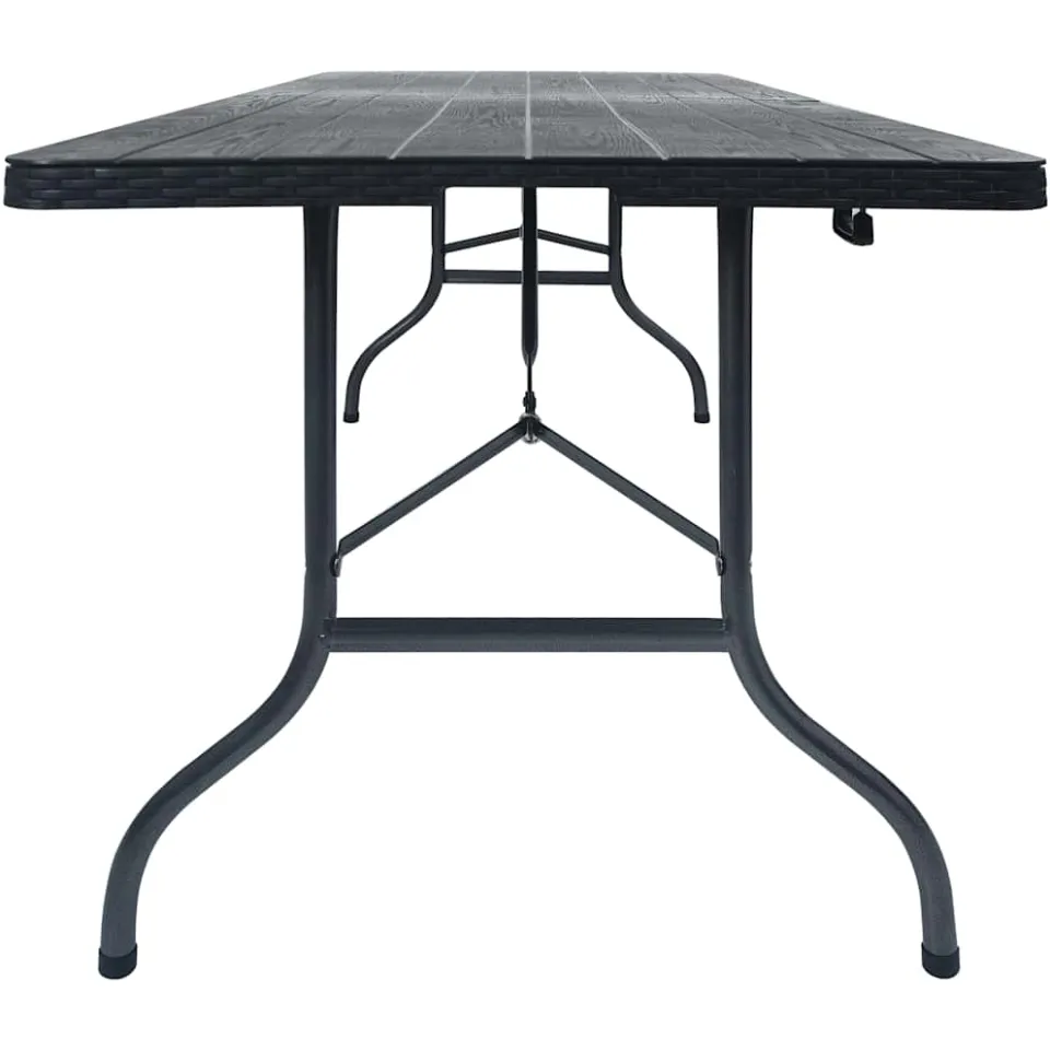 vidaXL Tuintafel inklapbaar 180x75x72 cm HDPE en kunstrattan zwart, foto 3