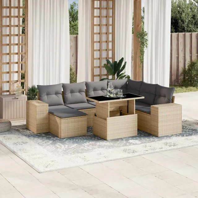 vidaXL 8-delige Loungeset met kussens poly rattan beige, foto 2